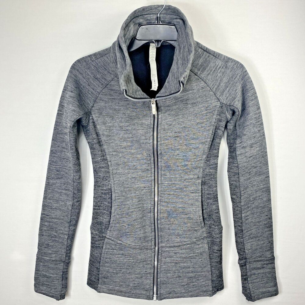 Lululemon Radiant Jacket Size 0 Cotton Fleece Heather Dark Gray Thumb Holes